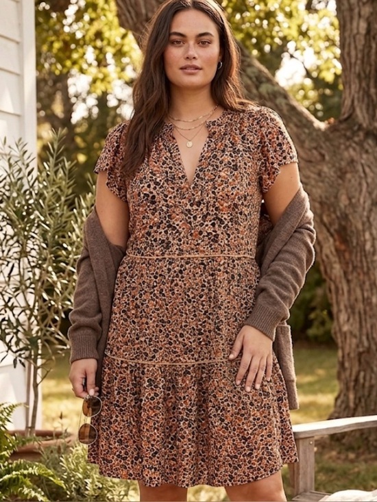 Anthropologie Dresses & Skirts - Anthropologie Ruffle Sleeve Animal Print Cheetah Tiered Dress XL Lightweight